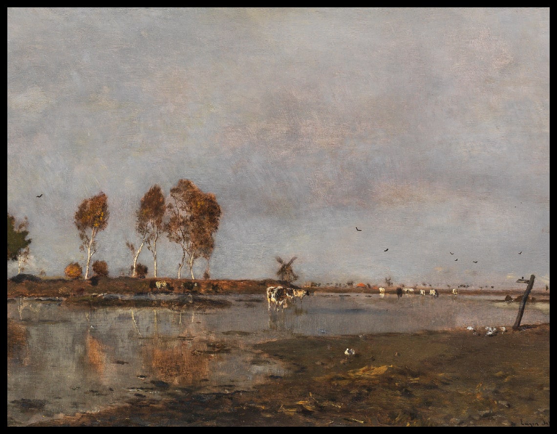 Flusslandschaft mit Weidevieh