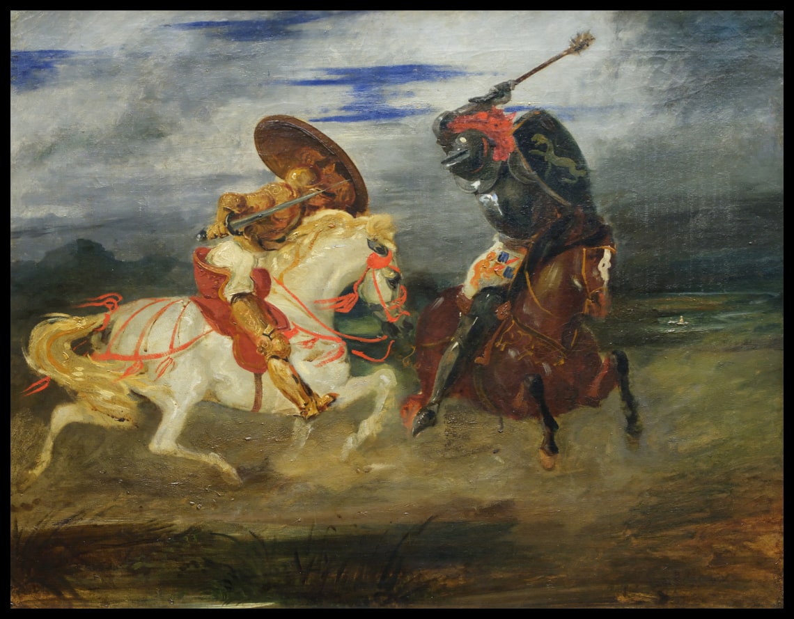 Confrontation de chevaliers dans la campagne