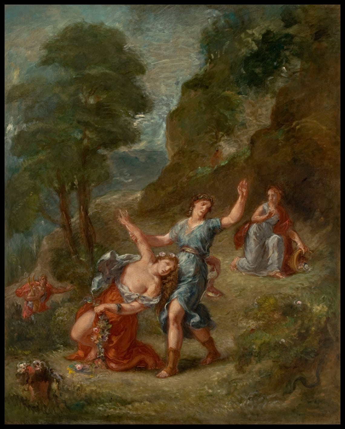 Four Seasons : Printemps, Eurydice se fait prier par un serpent en cueillant des fleurs