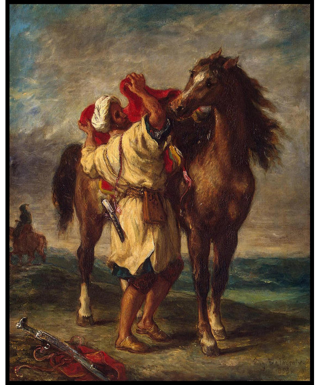 Marokkaner beim Satteln seines Pferdes