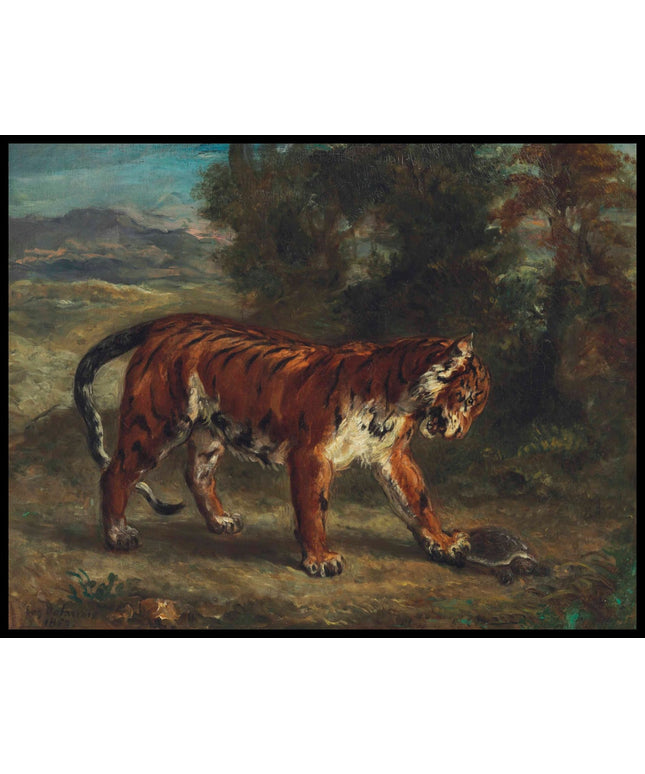 Tigre jouant avec une tortue