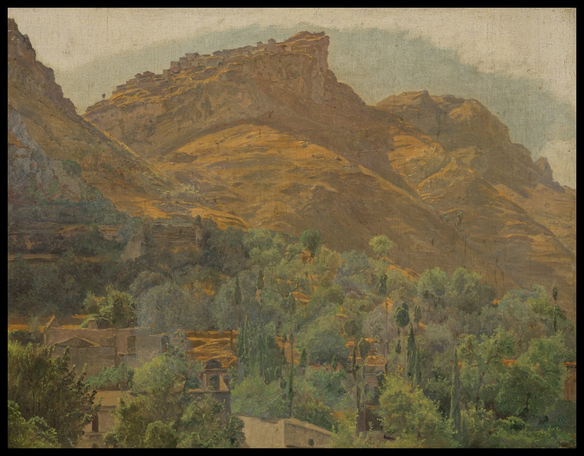 Blick zur Bergstadt Mola bei Taormina