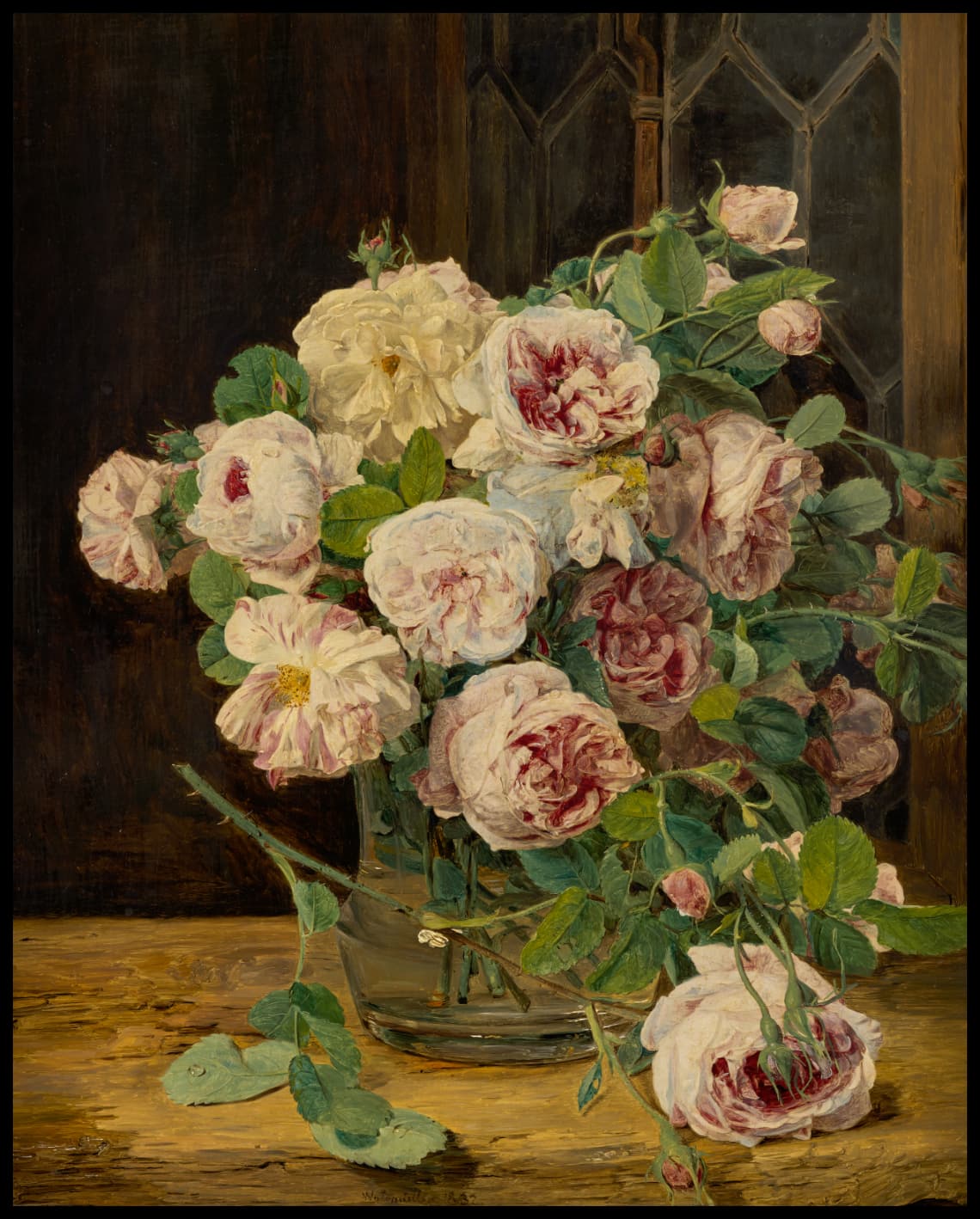 Bouquet of roses at the window