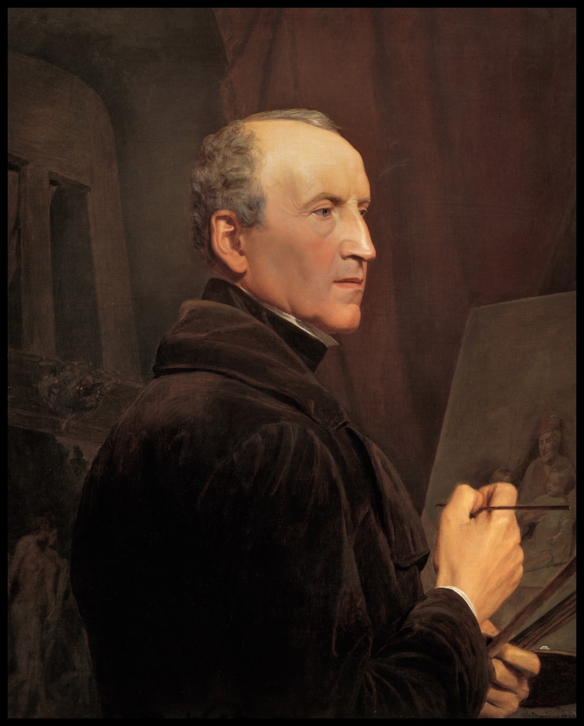 Self-portrait in front of the easel