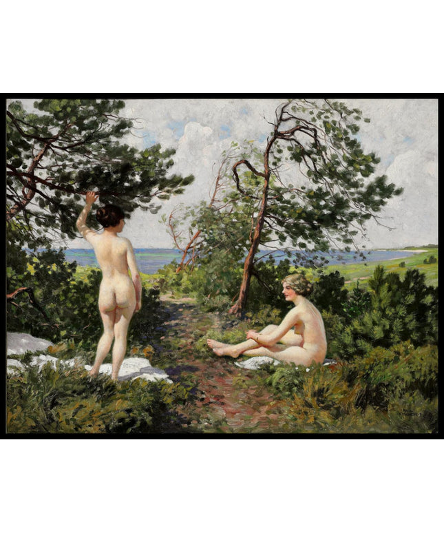 To badepiger i et krat ved kysten ved Hornbæk