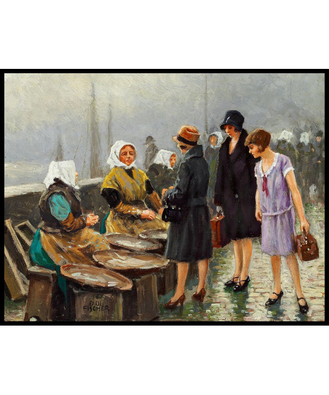 Tre unge damer køber friske fisk på Gammel Strand