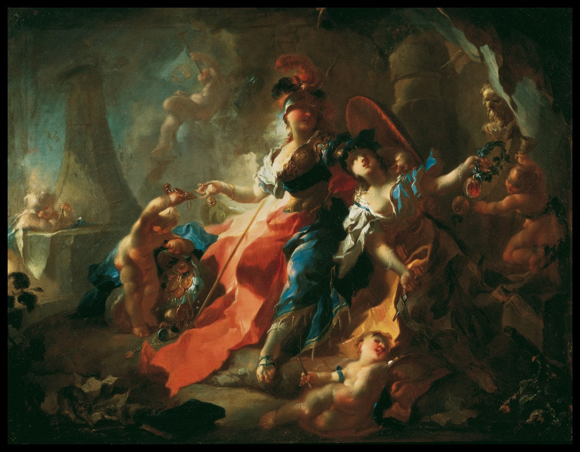 The academy with its attributes at Minerva's feet