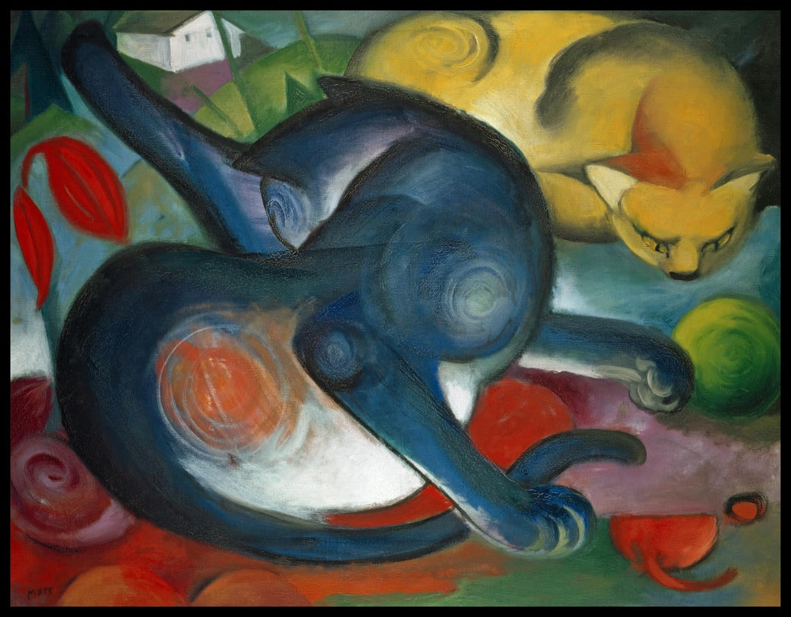 Zwei Katzen (Blau und Gelb)