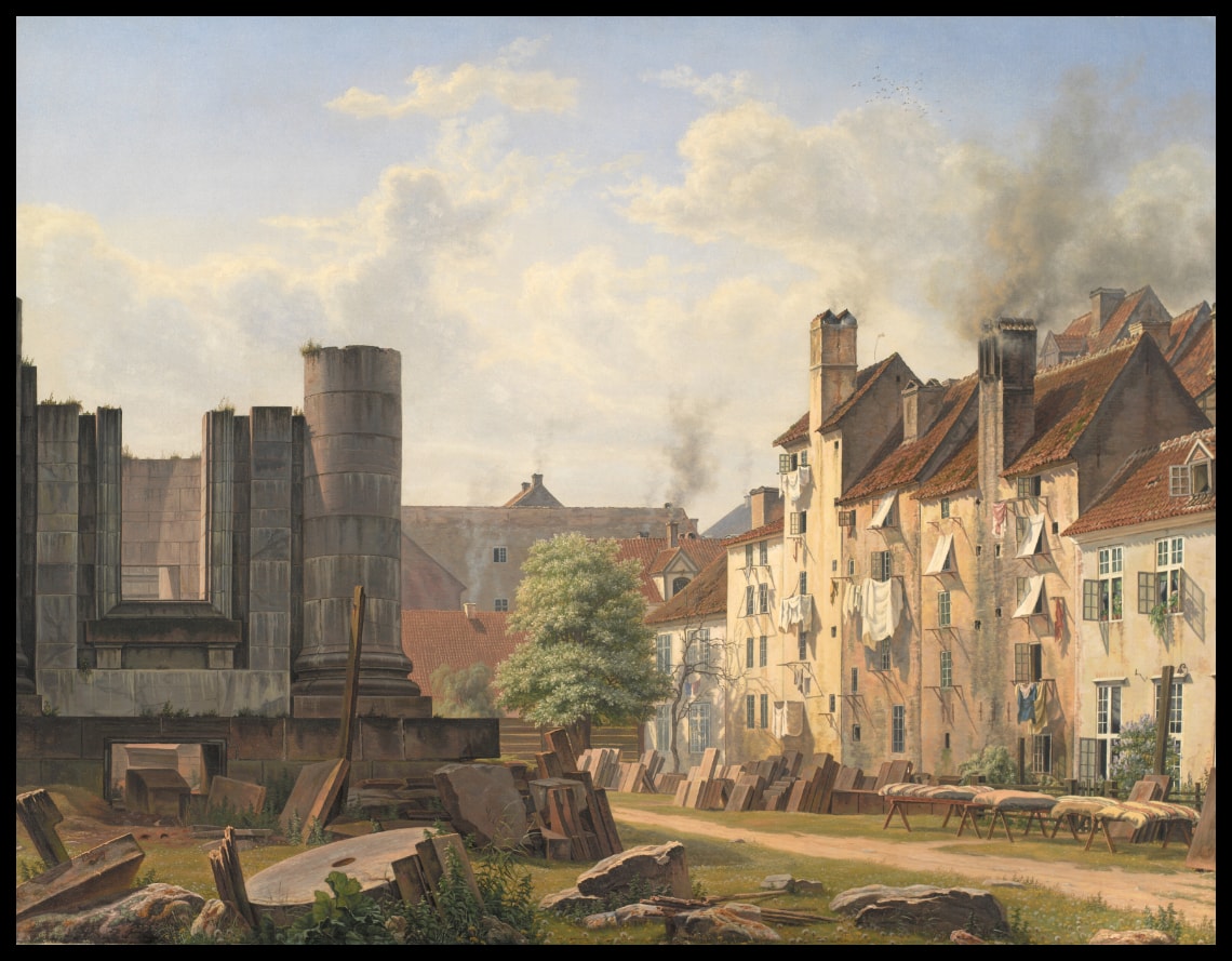 Vue de la place de Marbre avec les ruines de l'église inachevée de Frederik