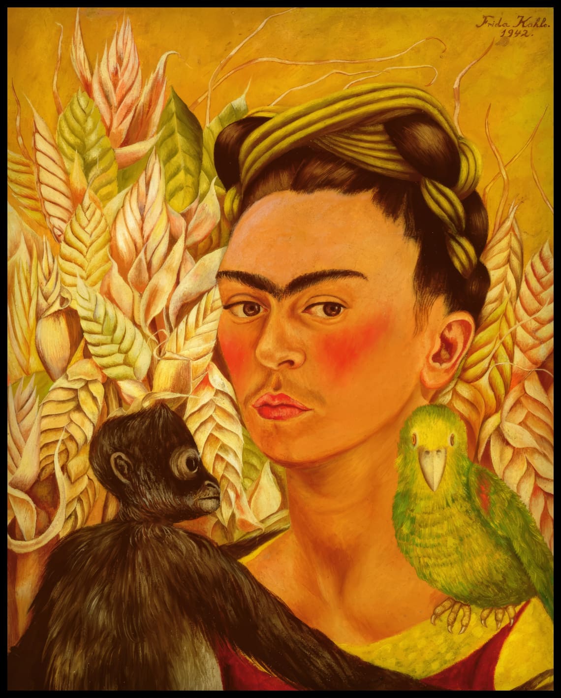 Autoportrait avec singe et perroquet