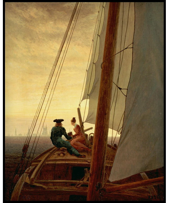 Ein Kunstdruck mit einer romantischen Segelszene