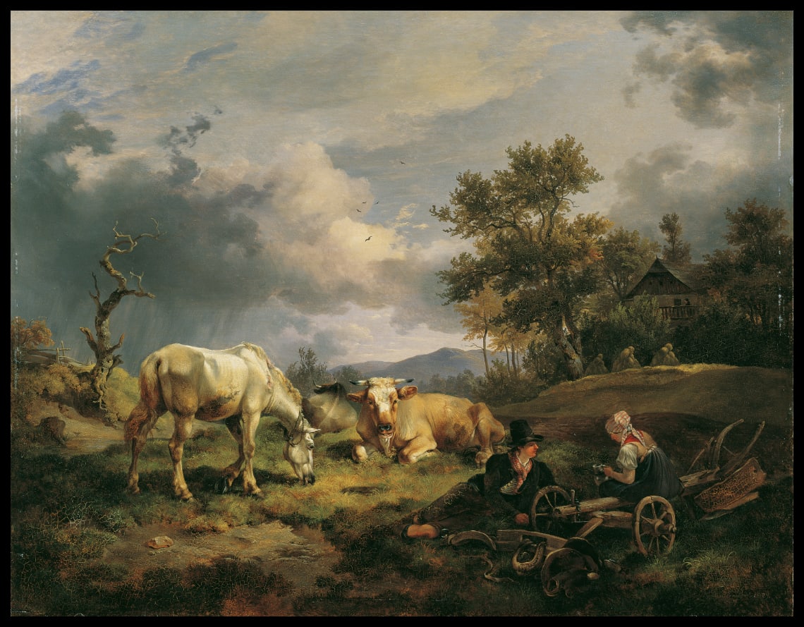 Junges Bauernpaar auf dem Feld rastend