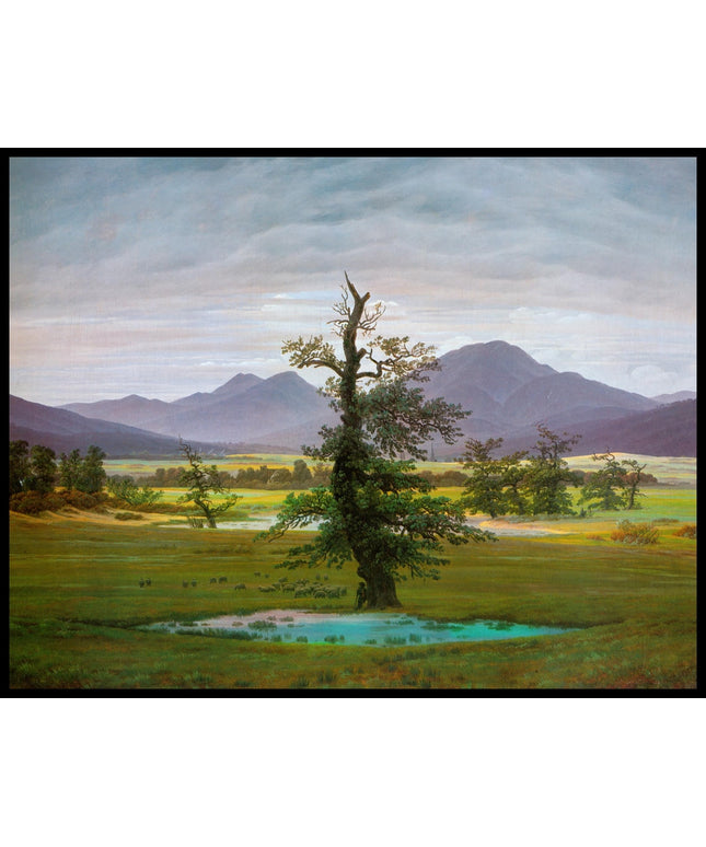 Ein Kunstdruck von einem einsamen Baum auf einer Wiese