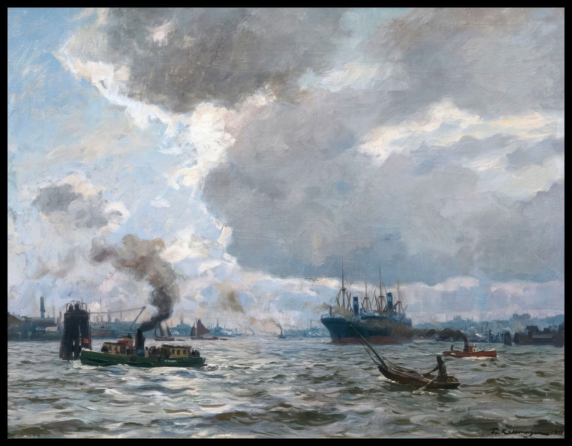 Sonne hinter Wolken Hamburger Hafen