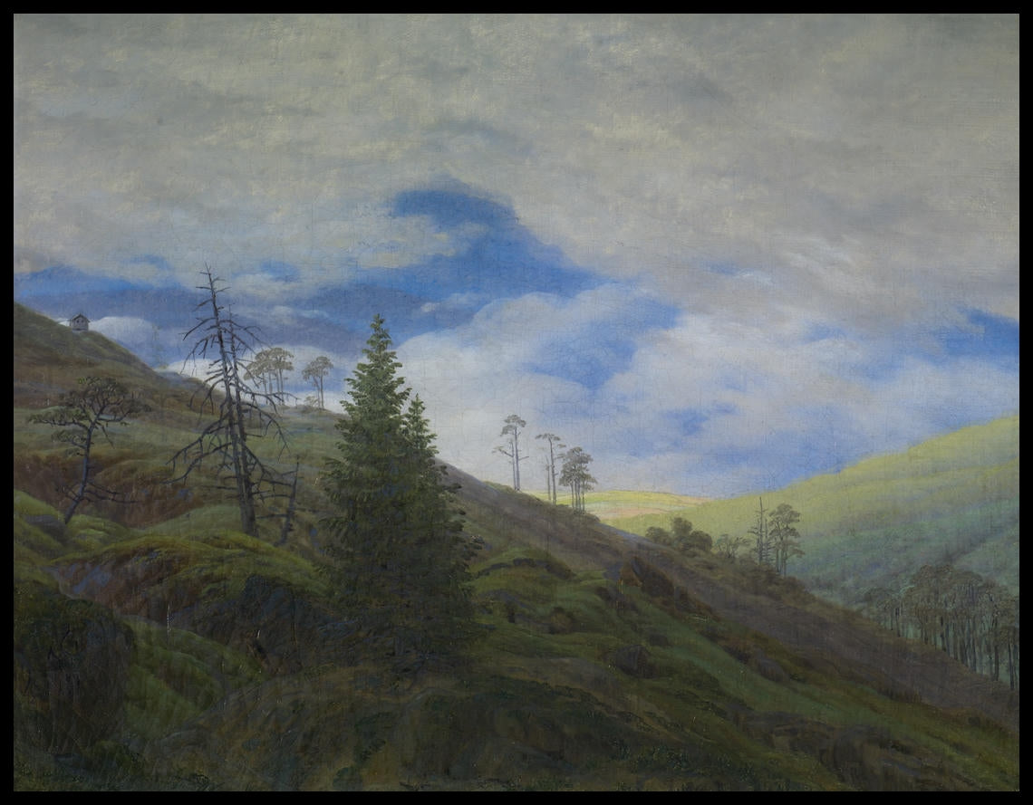 Ein Kunstdruck von einem Abhang an einem Berg im Riesengebirge