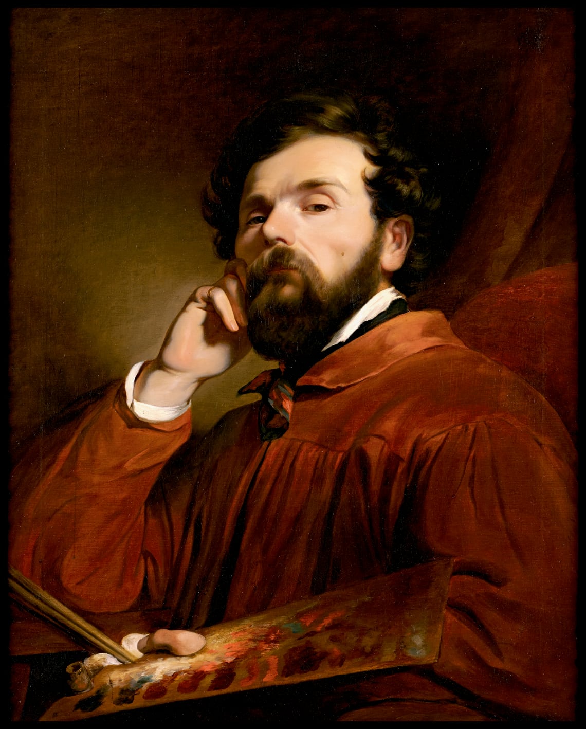 Self-portrait with palette and raised arm