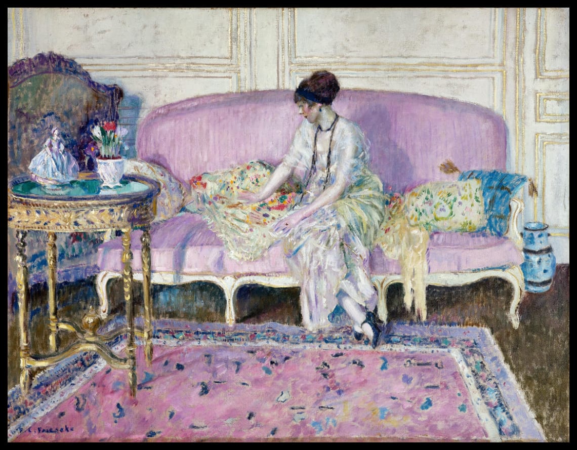 Woman Seated on Sofa in Interior