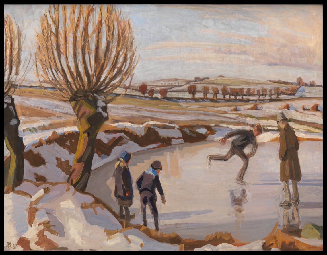 L'hiver est arrivé. Paysage avec patineurs sur glace
