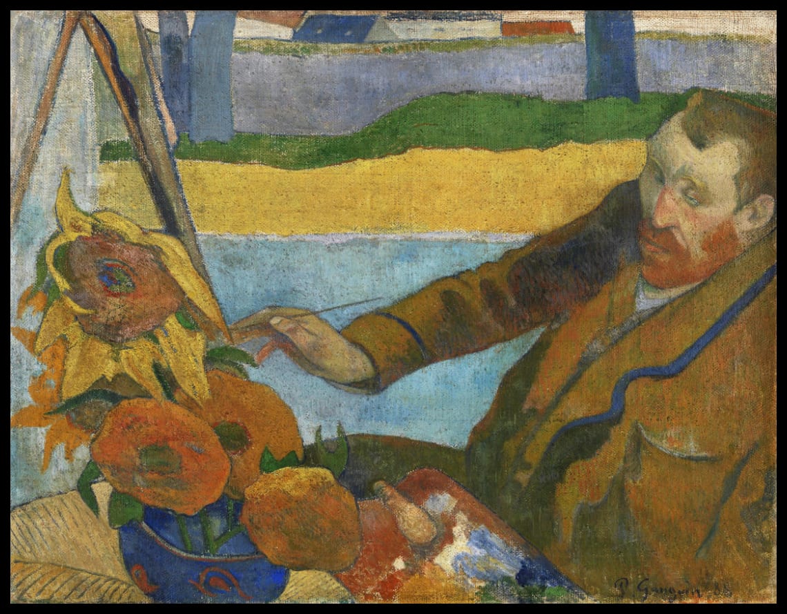 Portrait of Vincent van Gogh painting sunflowers