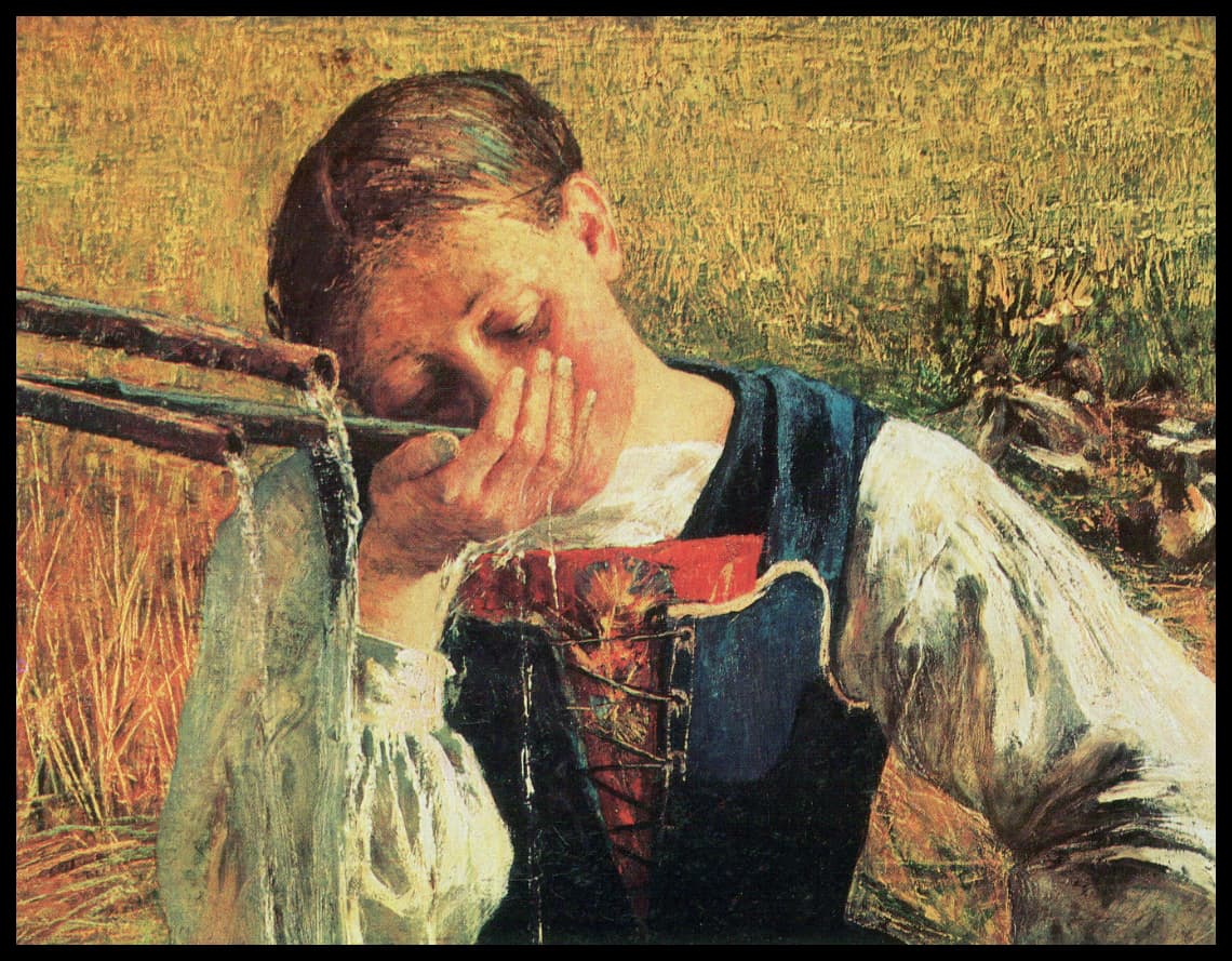 Grisons woman at the fountain