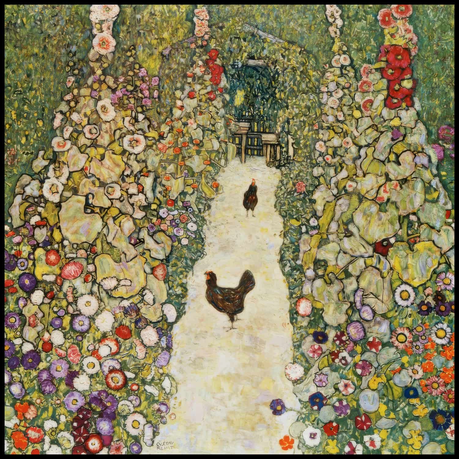 Garden path with chickens