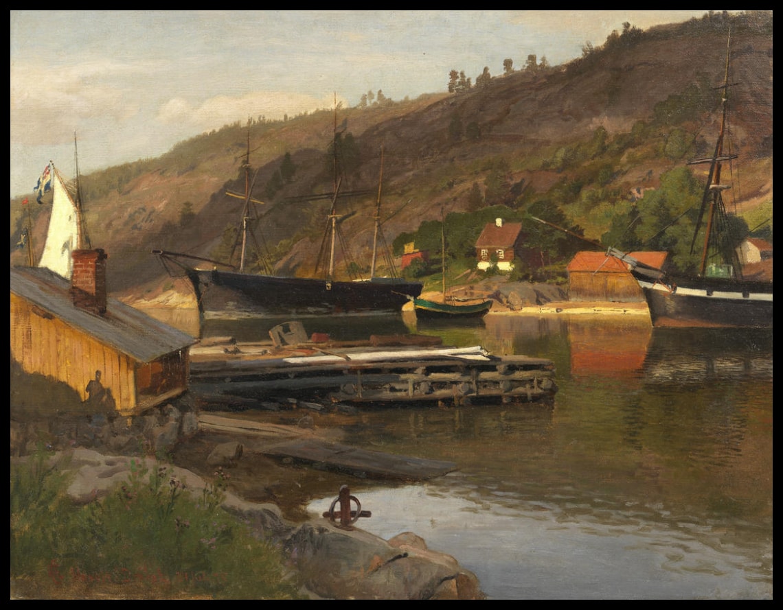 Débarcadère de Drøbak au soleil couchant