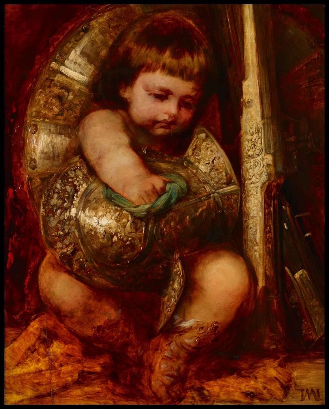 Putto, die Waffen des Mars reinigend