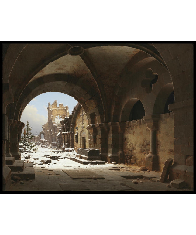 Blick auf die Kirchenruine im Winter