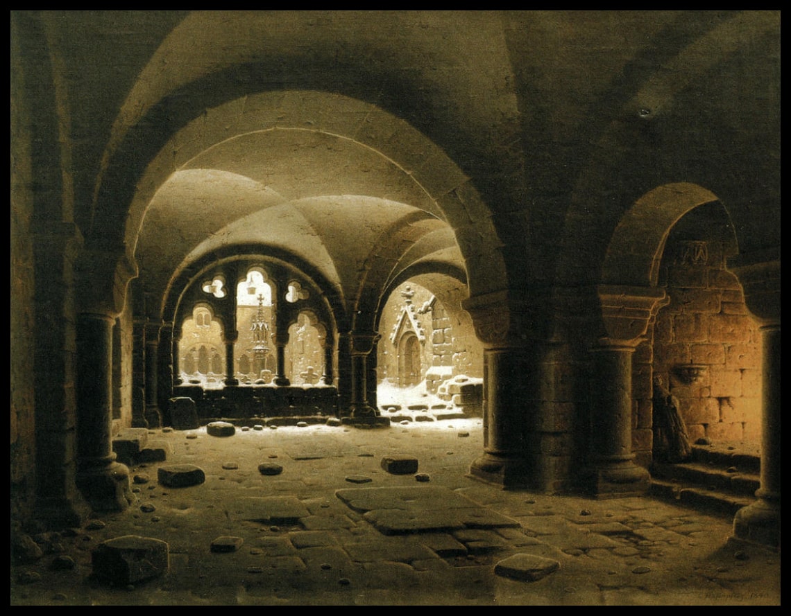 Hall du monastère sous la neige