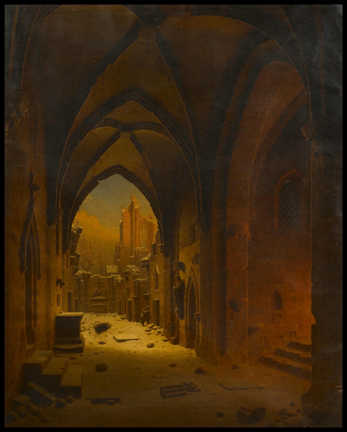 Les ruines du monastère en hiver 1855