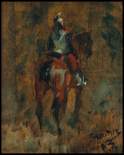 Cuirassier à cheval, vu de dos