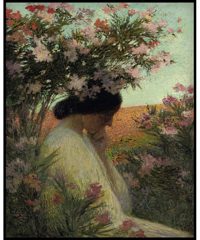 La pensée, Femme en méditation dans un bosquet de laurier rose