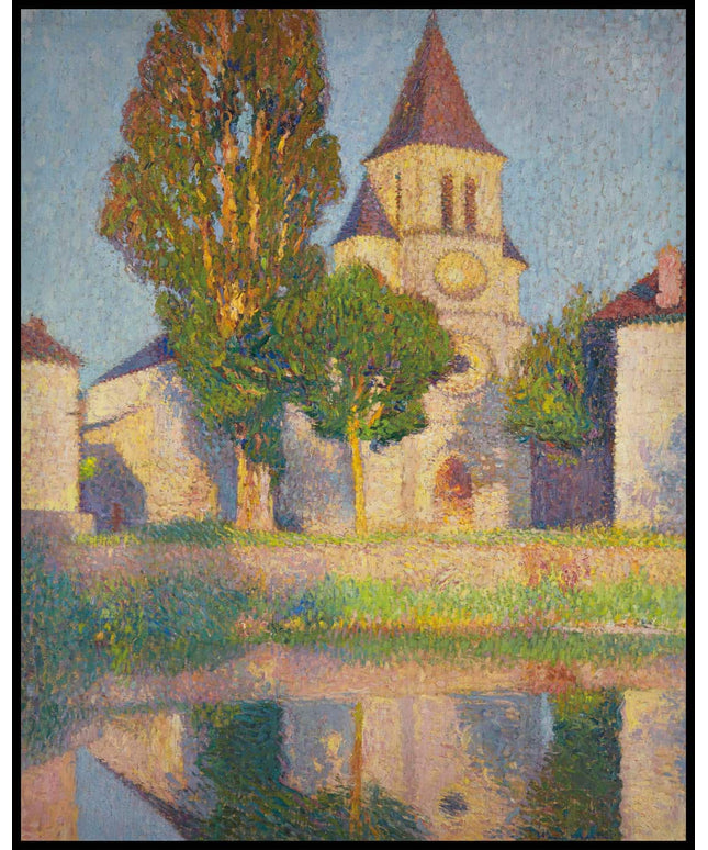 L'église de Labastide, vue rapprochée reflétée dans le Vert