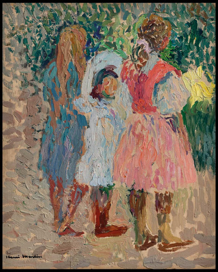 Trois petites filles au jardin, un matin d'été