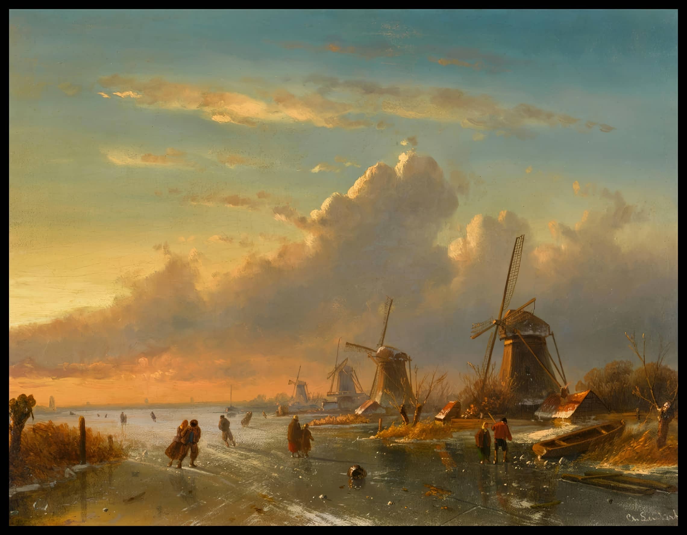 Ice Skaters At Sunset