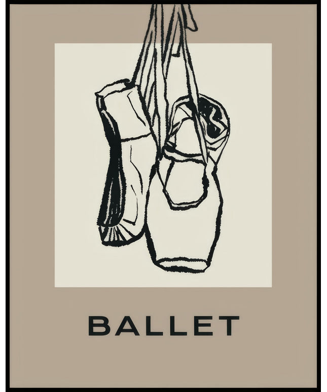 Ein Poster von zwei gezeichneten, hängenden Ballettschuhen.