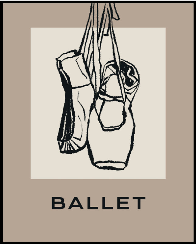 Ein Poster von zwei gezeichneten, hängenden Ballettschuhen.