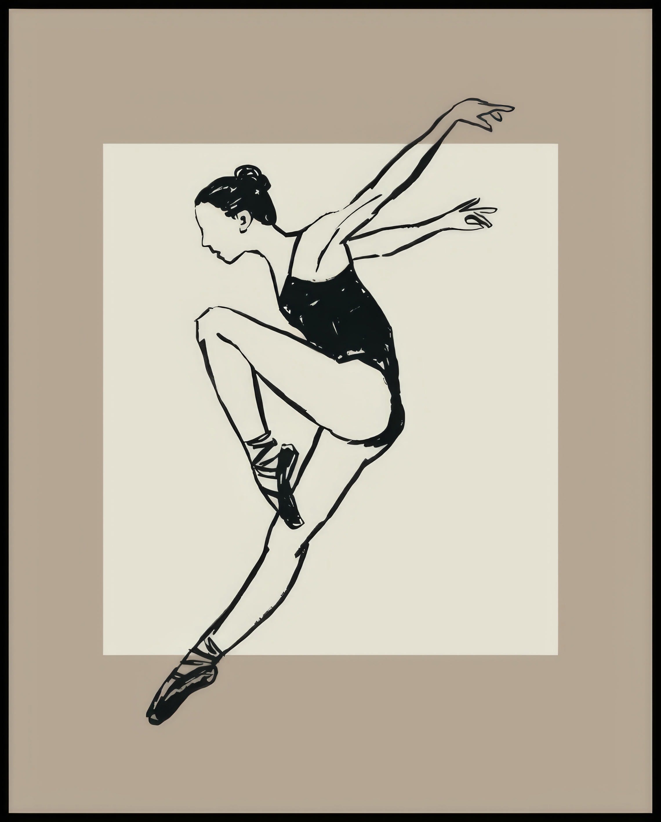 Ein Poster von einer Skizzenzeichnung einer sich im Sprung befindenden Balletttänzerin.