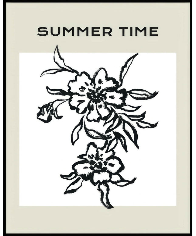 Ein Poster einer Illustration einer botanischen Pflanze mit schwarzen Linien auf einem beigen Hintergrund.