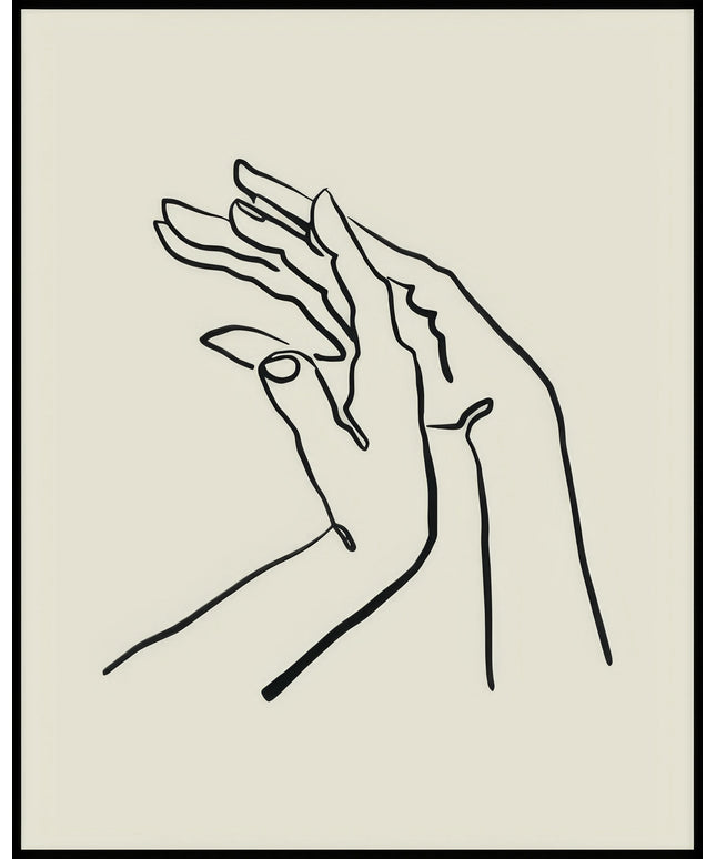 Ein Poster von skizzenhaft gezeichneten Händen die sich berühren auf einem beigem Untergrund.