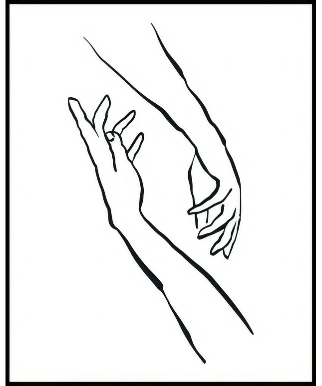 Ein Poster von skizzenhaft gezeichneten Händen die sich berühren auf einem beigem Untergrund.