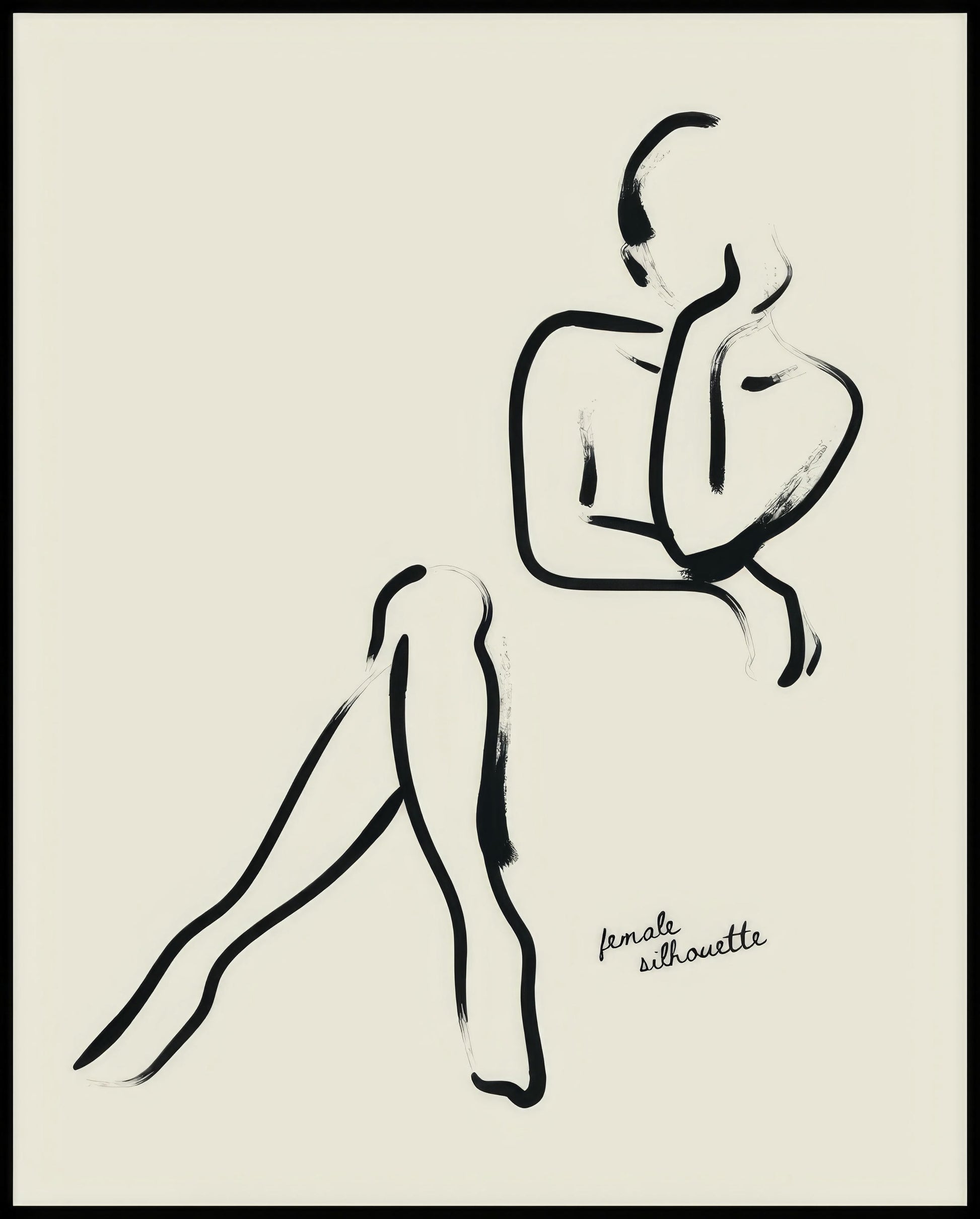 Ein Poster von einer minimalistischen Skizzenzeichnung einer sitzenden Frau.