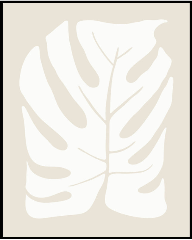 Ein Poster mit einer abstrakten weißen Pflanzendarstellung auf beigem Hintergrund.