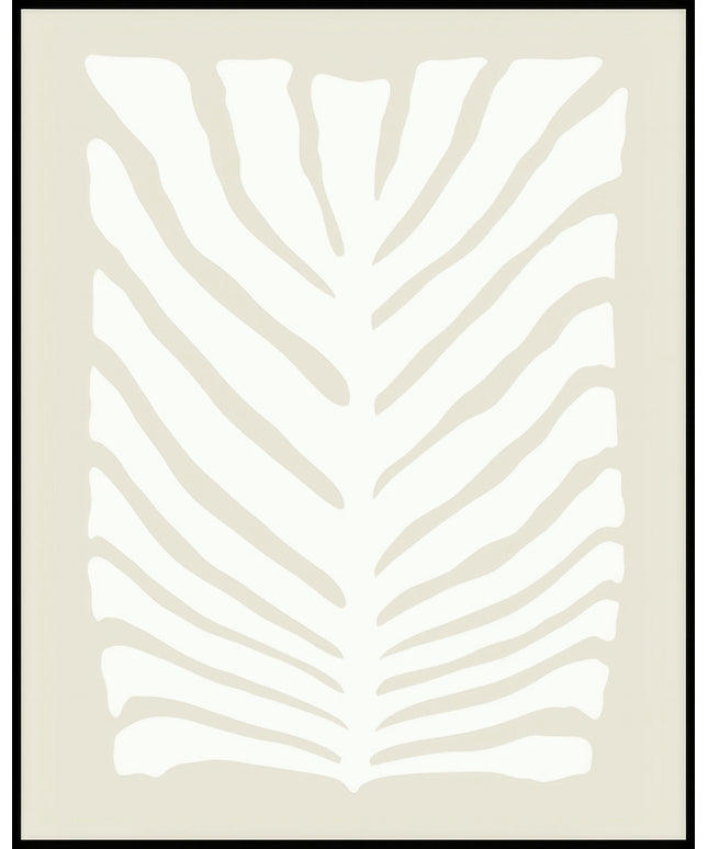 Ein Poster mit einer abstrakten weißen Pflanzendarstellung auf beigem Hintergrund.