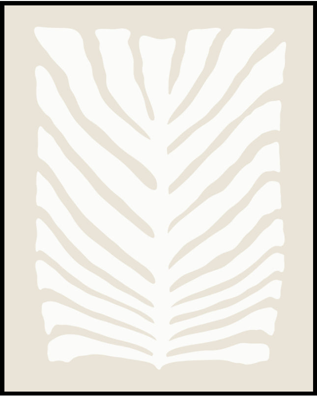 Ein Poster mit einer abstrakten weißen Pflanzendarstellung auf beigem Hintergrund.