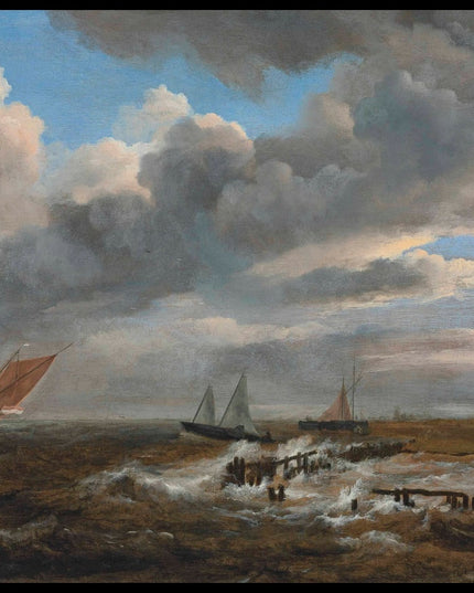 An estuary with smalschips and a galjoot in choppy waters