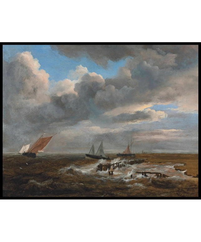 An estuary with smalschips and a galjoot in choppy waters