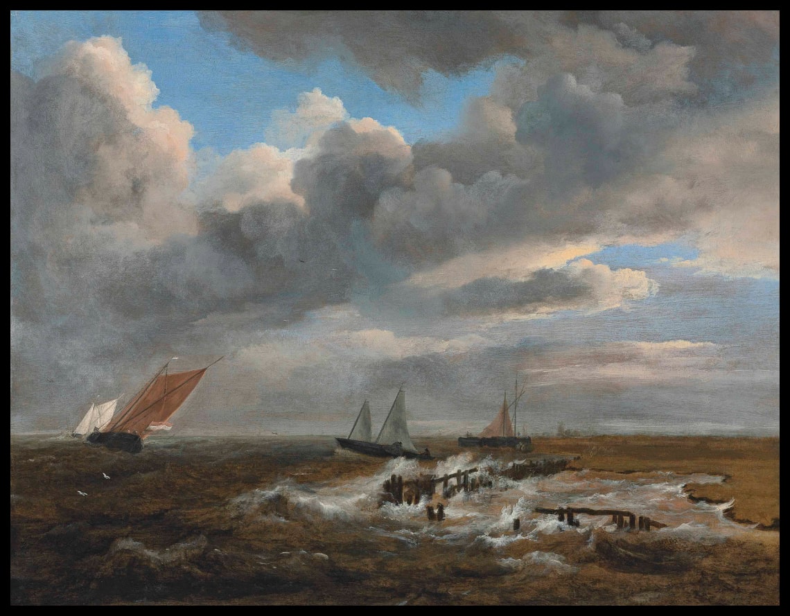 An estuary with smalschips and a galjoot in choppy waters