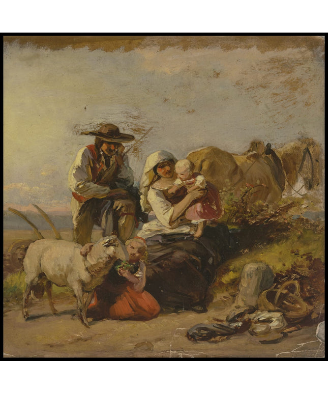 Bauernfamilie mit Pferd und Ziege