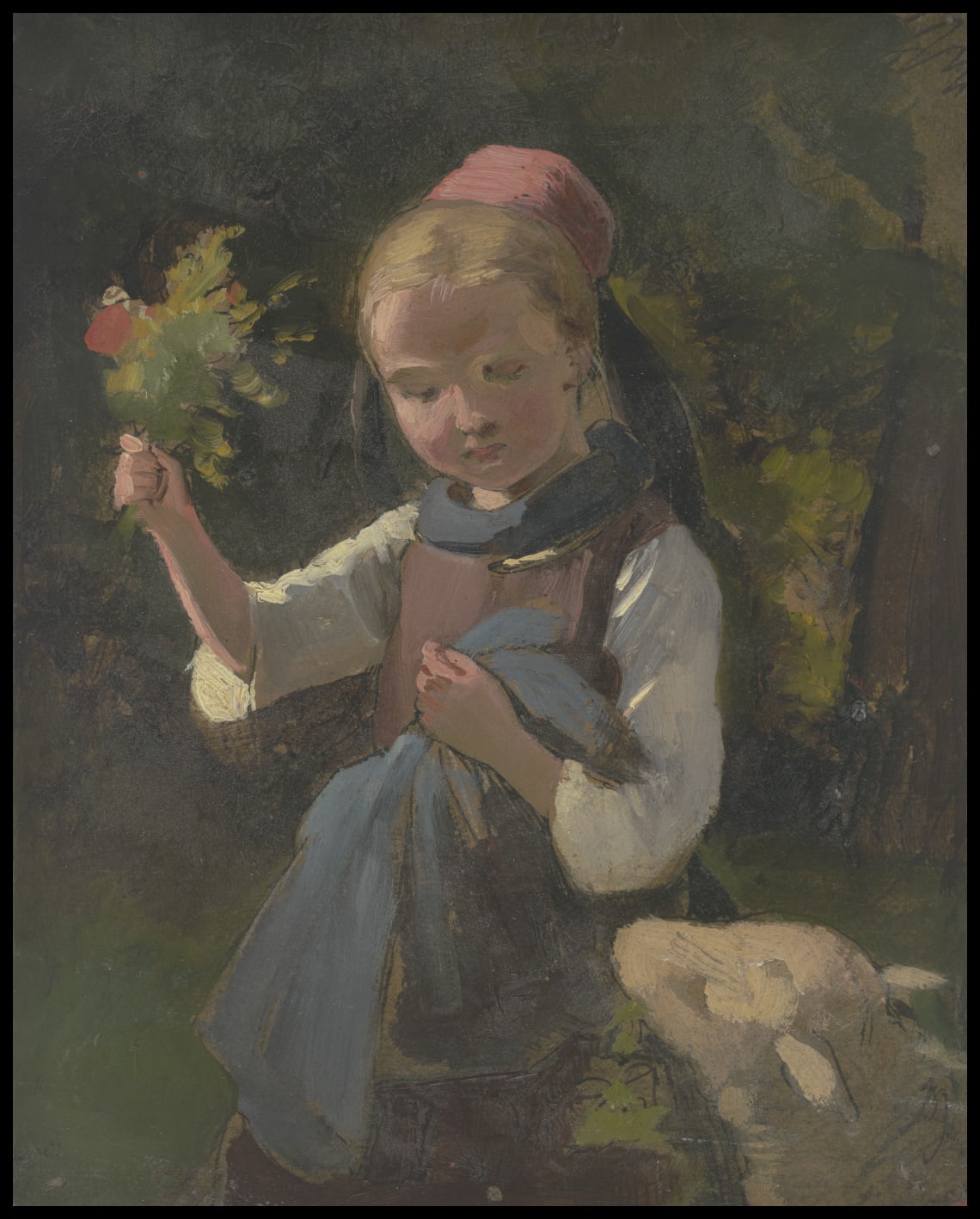 Peasant girl with bouquet of flowers